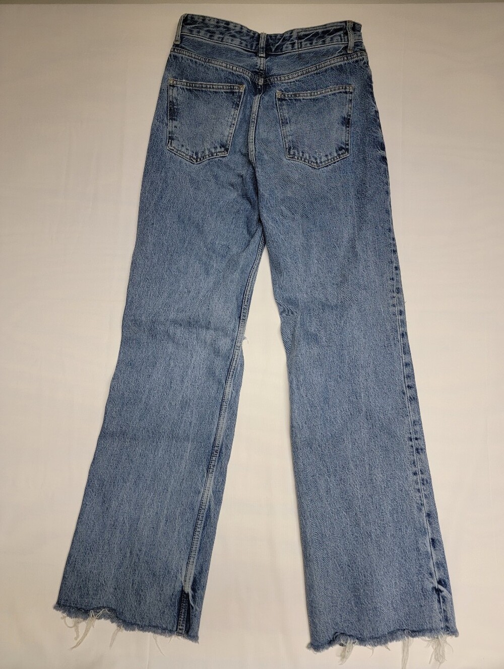 Zara Distressed High Rise Straight Leg Jeans Light Wash Raw Hem - Picture 6 of 12
